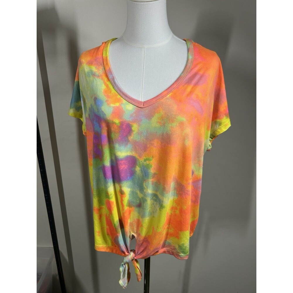 Full Circle Trends Womens top Plus 2X Flourescent Watercolor Stretch NEW 069